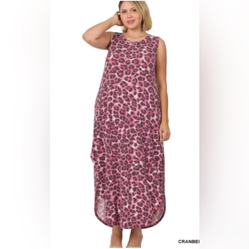 New!PLUS SIZE LEOPARD SLEEVELESS MAXI DRESS SIZE 1X 2X 3X